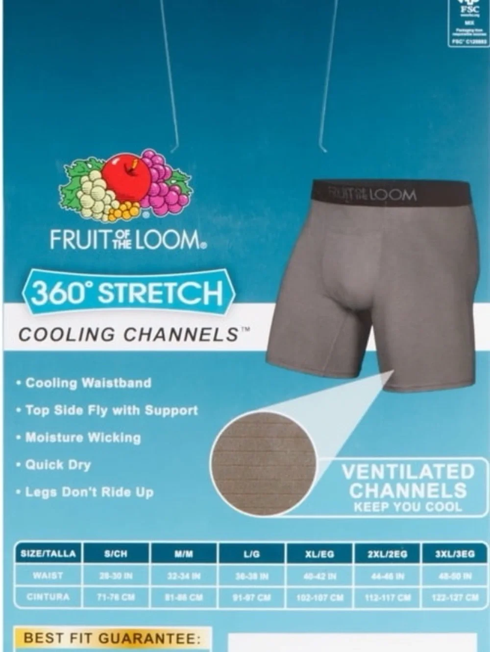 Fruit of the Loom Men's 6-Pack Boxer Briefs S (28-30) 360 stretch cooling ch.